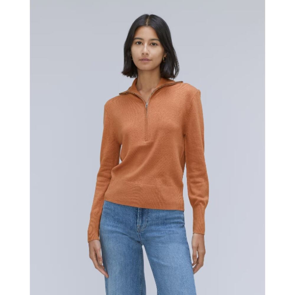 NEW Everlane The Luxe Merino Half Zip Sweater Wool Yak Hair Tawny XS - Picture 4 of 8